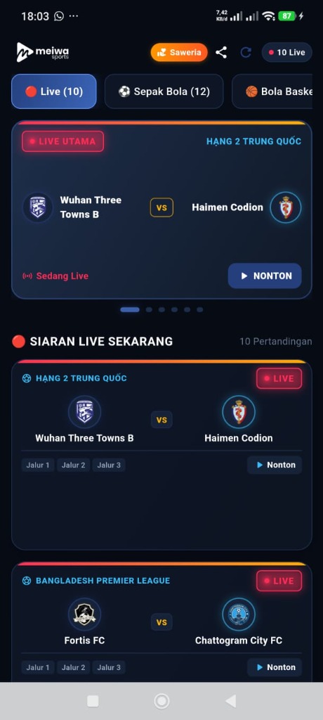 Tampilan MeiwaSports Mobile & TV